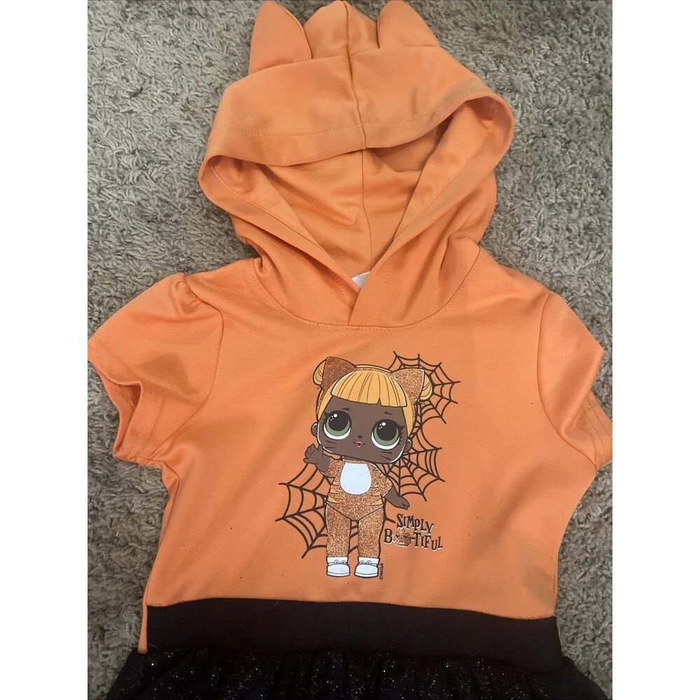LOL! Surprise Halloween Costume Dress Hoodie w/Ears Tulle 7/8 Orange Black - Picture 4 of 5